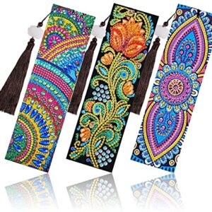 Diamond Painting Bookmark 3pack DIY Painting Bookmark Mandala Floral Beaded Bookmark Leather Tassel Bookmark for Valentine's Day Graduation Birthday Embroidery Arts Crafts