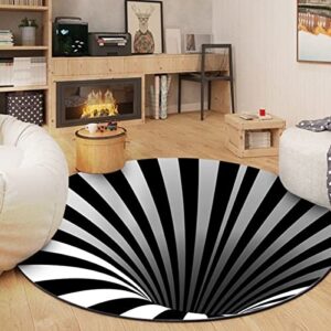 3d rugs optical illusion round area rug for living room bedroom doormat decor carpet black & white striped floor mat 100x100cm