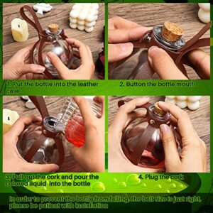 2 Pcs Cork Potion Bottle Cosplay Accessories With Faux Leather Belt Decorative Potion Bottles Witch Props Witch Costume for Adult Man Round Spherical Potion Bottle for Party DIY Crafts(Brown)