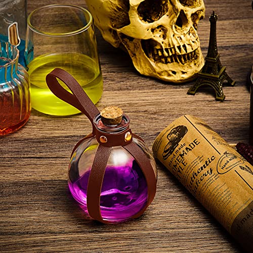 2 Pcs Cork Potion Bottle Cosplay Accessories With Faux Leather Belt Decorative Potion Bottles Witch Props Witch Costume for Adult Man Round Spherical Potion Bottle for Party DIY Crafts(Brown)