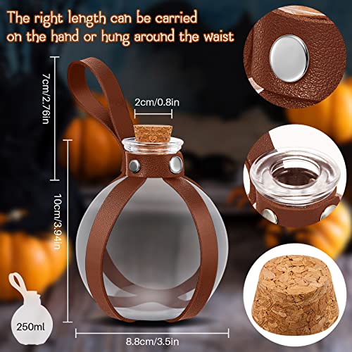 2 Pcs Cork Potion Bottle Cosplay Accessories With Faux Leather Belt Decorative Potion Bottles Witch Props Witch Costume for Adult Man Round Spherical Potion Bottle for Party DIY Crafts(Brown)