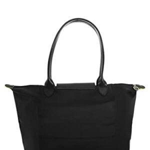 Longchamp Womens Le Pliage Green Shoulder Leather Trim Tote Handbag Black Large