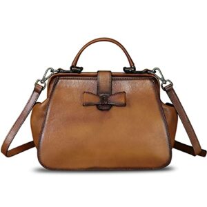 genuine leather satchel for women vintage purse handmade handbag crossbody bag (brown)