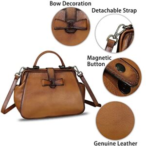 Genuine Leather Satchel for Women Vintage Purse Handmade Handbag Crossbody Bag (Brown)