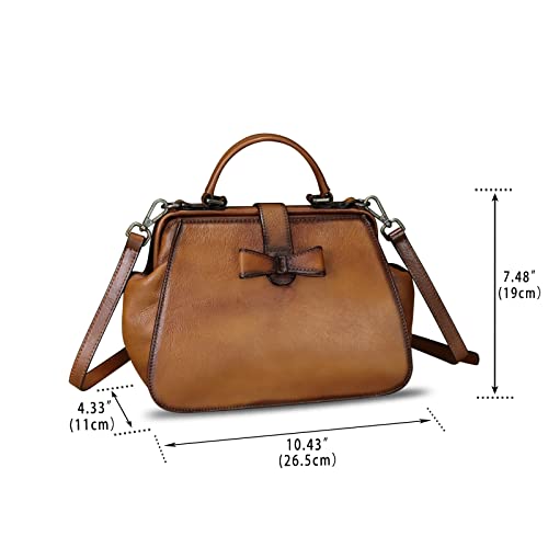 Genuine Leather Satchel for Women Vintage Purse Handmade Handbag Crossbody Bag (Brown)