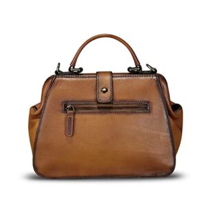 Genuine Leather Satchel for Women Vintage Purse Handmade Handbag Crossbody Bag (Brown)