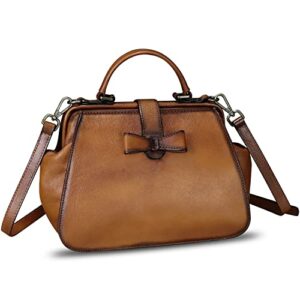 Genuine Leather Satchel for Women Vintage Purse Handmade Handbag Crossbody Bag (Brown)