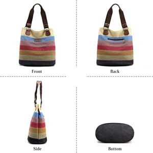 CORIOS Retro Women's Handbag Multicolor Striped Canvas Tote Bag Large Capacity Shoulder Bag Casual Hobo Bag Top Handle Bag for Travel Work Party Office Shopping Multicolor