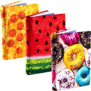 jumbo, stretchable book cover food design 3 pack. fits most hardcover textbooks up to 9 x 11. adhesive-free, nylon fabric protectors are a needed school supply for students. washable and reusable.