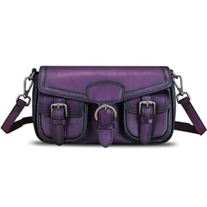 genuine leather satchel for women vintage handbag purse handmade retro crossbody bag (purple)