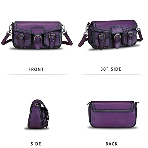 Genuine Leather Satchel for Women Vintage Handbag Purse Handmade Retro Crossbody Bag (Purple)