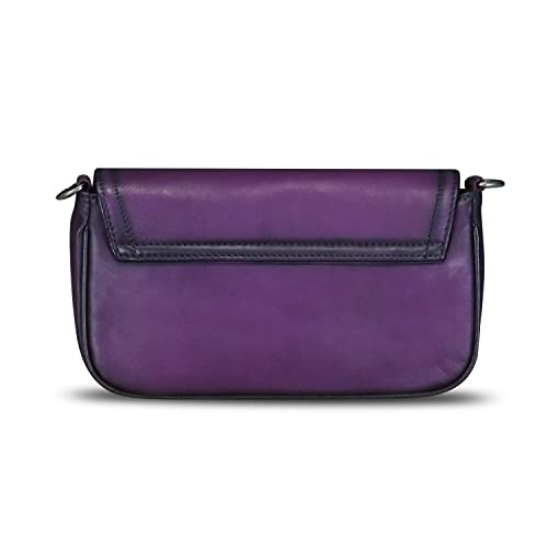 Genuine Leather Satchel for Women Vintage Handbag Purse Handmade Retro Crossbody Bag (Purple)