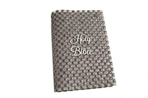 1x ‘holy bible’ bible cover, decorative bible covers for women, bible covers for men, for bibles up to 5.4 x 1 x 8.1 inches, grey stone with sparkle rhinestones