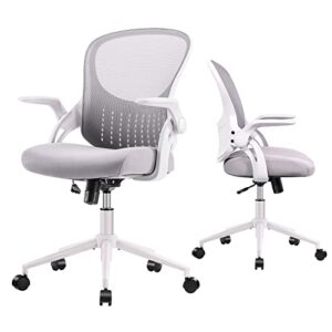 office chair, ergonomic desk chair, mid back mesh computer chair, height adjustable rolling swivel task chair with flip-up armrests and lumbar support, gray