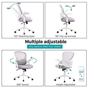 Office Chair, Ergonomic Desk Chair, Mid Back Mesh Computer Chair, Height Adjustable Rolling Swivel Task Chair with Flip-up Armrests and Lumbar Support, Gray