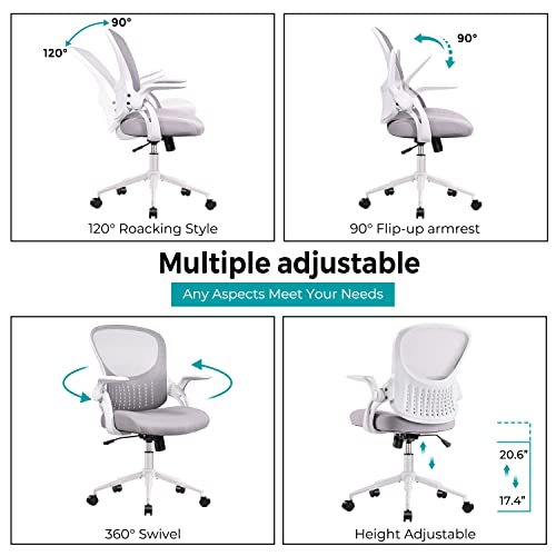 Office Chair, Ergonomic Desk Chair, Mid Back Mesh Computer Chair, Height Adjustable Rolling Swivel Task Chair with Flip-up Armrests and Lumbar Support, Gray