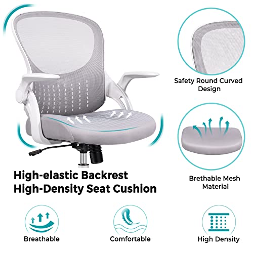 Office Chair, Ergonomic Desk Chair, Mid Back Mesh Computer Chair, Height Adjustable Rolling Swivel Task Chair with Flip-up Armrests and Lumbar Support, Gray