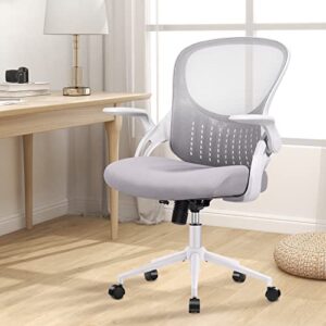 Office Chair, Ergonomic Desk Chair, Mid Back Mesh Computer Chair, Height Adjustable Rolling Swivel Task Chair with Flip-up Armrests and Lumbar Support, Gray