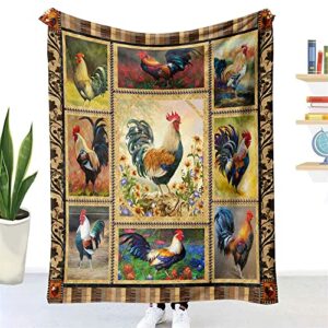 liguoguo farmhouse rooster blanket, soft warm flannel fleece throw blanket for couch,sofa,chair,bed, all season vintage rustic animal print chicken cozy blanket for women/men/kids (style 4, 50″x40″)