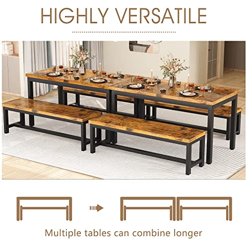 Hooseng Dining Table Set with Two Benches, Kitchen Table and Chairs for 4-6 Persons, 47in Space-Saving Bench Style Dining Table Set Furniture w/Heavy Duty Sturdy Metal, Easy Assemble, Rustic Brown