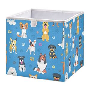 kigai pet dog blue cube storage bins – 11x11x11 in large foldable storage basket fabric storage baskes organizer for toys, books, shelves, closet, home decor