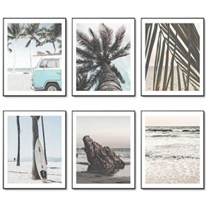 admmixoo beach wall art prints set of 6 canvas art wall artwork landscape coastal surf poster palm tree pictures photo paintings on canvas for home decor room wall decor (8″x10″ unframed)
