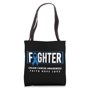 colon cancer fighter – blue ribbon colon cancer awareness tote bag