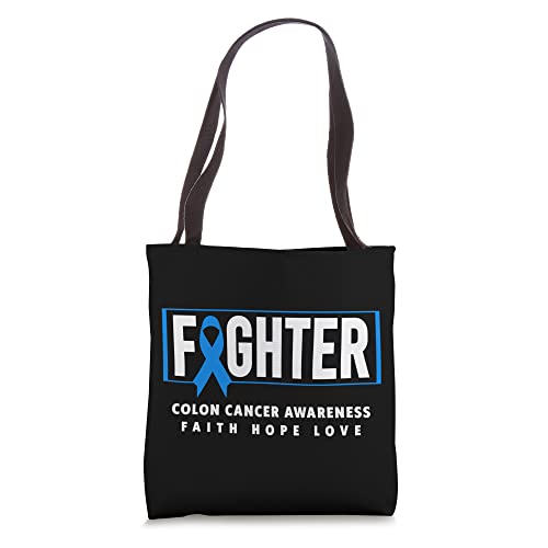 Colon Cancer Fighter - Blue Ribbon Colon Cancer Awareness Tote Bag