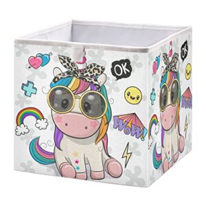 kigai cute unicorns cube storage bins – 11x11x11 in large foldable storage basket fabric storage baskes organizer for toys, books, shelves, closet, home decor
