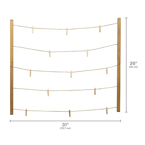 MELANNCO Natural Twine Two Bar Hanging Photo Collage with 30 Wood Clips