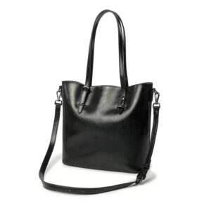 black vegan leather tote bag – large shoulder bag with zipper and inside lining