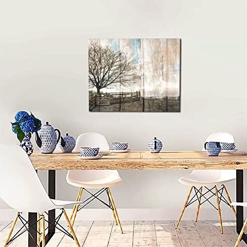 Rustic Farmhouse Wall Art Country Tree Winter Landscape Picture Canvas Print for Bedroom LivingRoom Home Decoration Modern Artwork 16"X20" Frameless