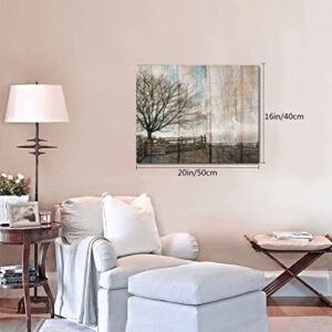 Rustic Farmhouse Wall Art Country Tree Winter Landscape Picture Canvas Print for Bedroom LivingRoom Home Decoration Modern Artwork 16"X20" Frameless