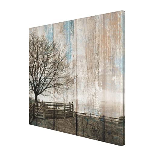 Rustic Farmhouse Wall Art Country Tree Winter Landscape Picture Canvas Print for Bedroom LivingRoom Home Decoration Modern Artwork 16"X20" Frameless