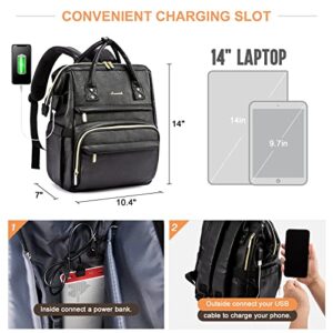 LOVEVOOK Black Backpack Purse for Women Fashion Leather Backpack for Work Travel Shopping Dating with USB Charging Port