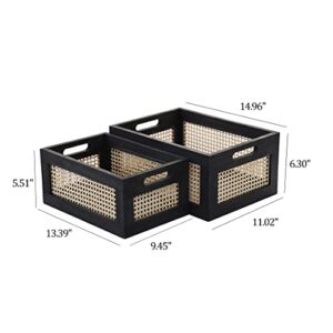 Desktop storage basket, sundry office drawer storage box, wood frame storage basket. (Black-Set2)