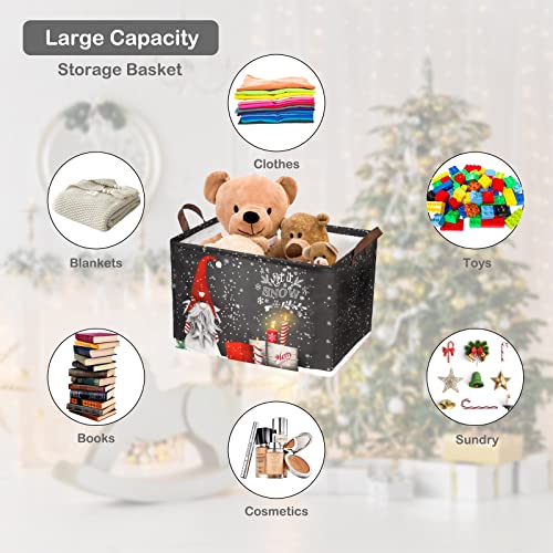 Funnewban Christmas Gnome Snowflake Storage Bin Basket Collapsible with Leather Handles Waterproof Canvas Storage Cube Box for Closet Toys Clothes Nursery Room Gift Basket