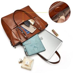 S-ZONE Genuine Leather Tote Bag for Women Shoulder Crossbody Purse Handbag Large Work Travel Luggage Sleeve