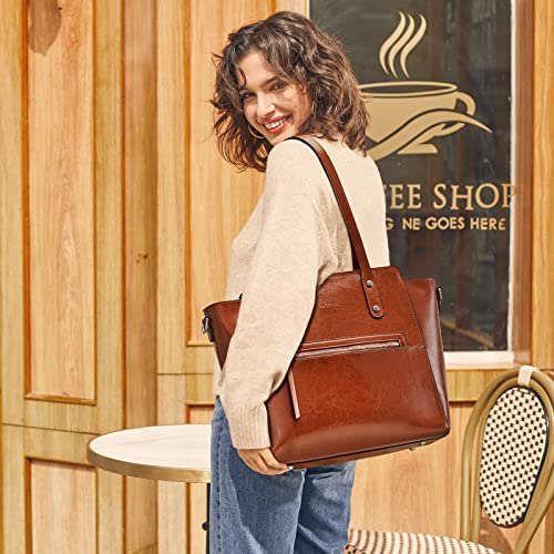 S-ZONE Genuine Leather Tote Bag for Women Shoulder Crossbody Purse Handbag Large Work Travel Luggage Sleeve