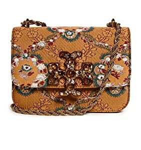 Tory Burch Women's Eleanor Brocade Small Shoulder Bag, Sunset Bonfire, Orange, Floral, One Size