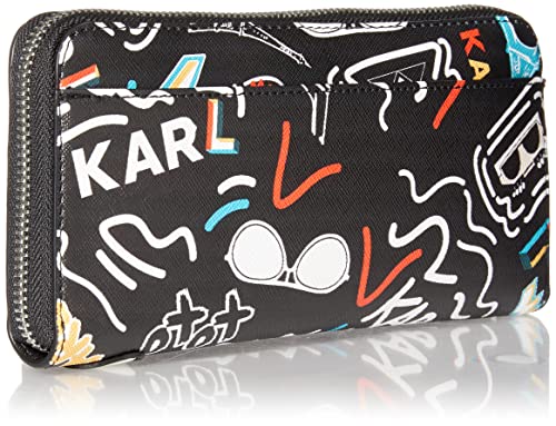 Karl Lagerfeld Paris Women's Maybelle Zip Wallet, Black/Orange SLG, One Size