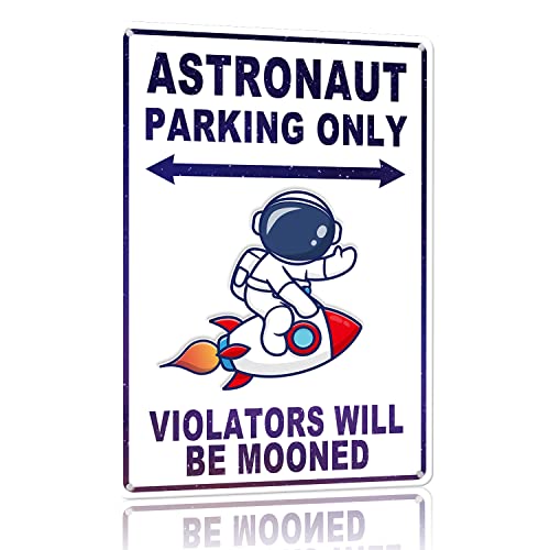 Astronaut Space Sign Decor - Vintage Astronaut Space Sign - Outer Space Gifts for Boys Kids Themed Bedroom Room Wall Decorations Stickers Decal Stuff 8 x 12 Inches