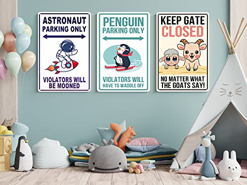 Astronaut Space Sign Decor - Vintage Astronaut Space Sign - Outer Space Gifts for Boys Kids Themed Bedroom Room Wall Decorations Stickers Decal Stuff 8 x 12 Inches