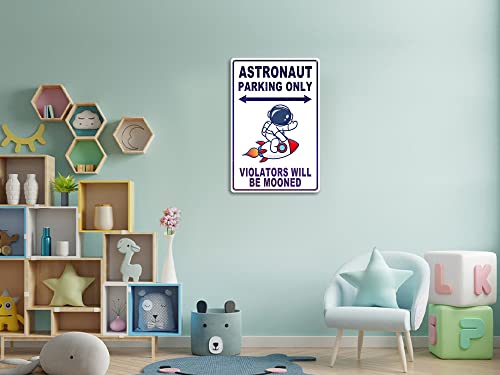 Astronaut Space Sign Decor - Vintage Astronaut Space Sign - Outer Space Gifts for Boys Kids Themed Bedroom Room Wall Decorations Stickers Decal Stuff 8 x 12 Inches