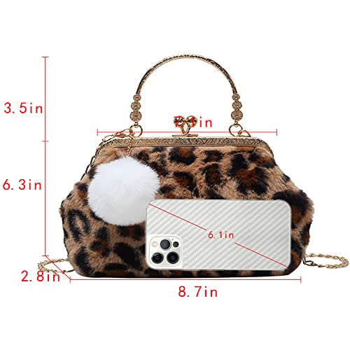 Danse Jupe Faux Fur Cow/Leopard Evening Bag Coin Purse Kiss-Lock Chain Shoulder Bag Handbag Change Purse Wallet