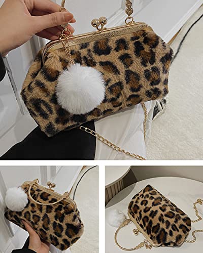 Danse Jupe Faux Fur Cow/Leopard Evening Bag Coin Purse Kiss-Lock Chain Shoulder Bag Handbag Change Purse Wallet