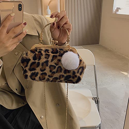 Danse Jupe Faux Fur Cow/Leopard Evening Bag Coin Purse Kiss-Lock Chain Shoulder Bag Handbag Change Purse Wallet