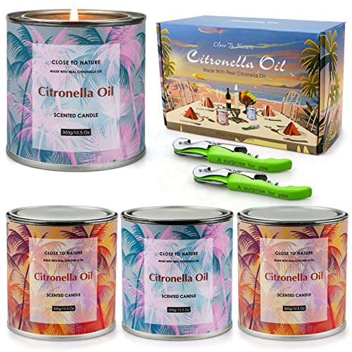 Citronella Candles Outdoor and Indoor, 4 Pack 42 Oz 240 Hours Large Citronella Candles for Summer, Long Lasting Lemongrass Soy Candle Scented Candles for Garden Patio Yard Balcony