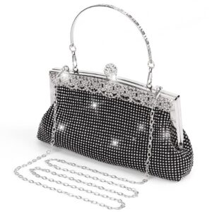 rhinestone clutch bag hobo bag women shiny purse evening handbag underarm shoulder bags for dinner party wedding(black)