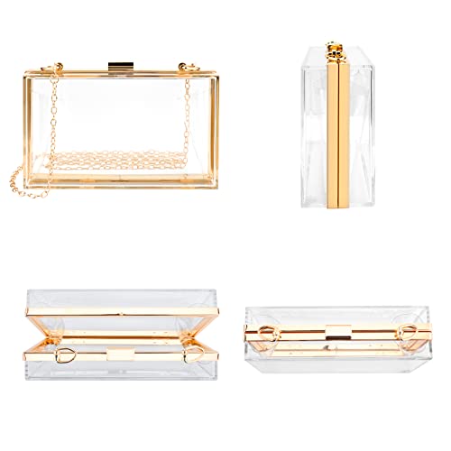 Women Clear Purse, Acrylic Box Evening Clutch Bag, Transparent Lady Wedding Party Shoulder Crossbody Handbag with Replacement Chain Strap, 2 Packs